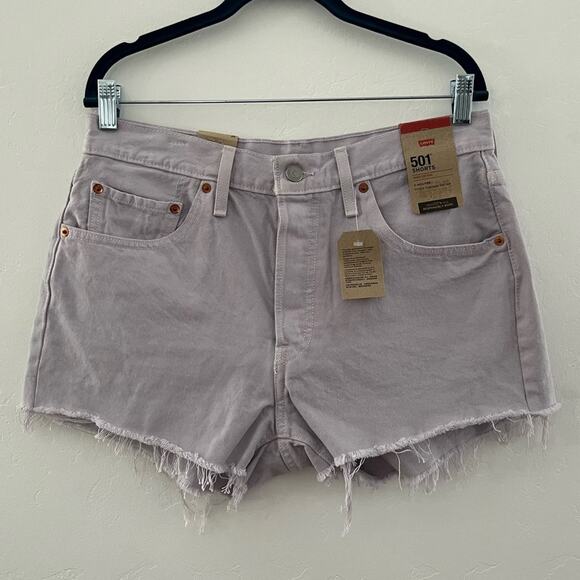Levi's 501 Button Fly Cut Off Denim Shorts High Rise Lavender Lilac Size 30 NWT - Picture 1 of 8
